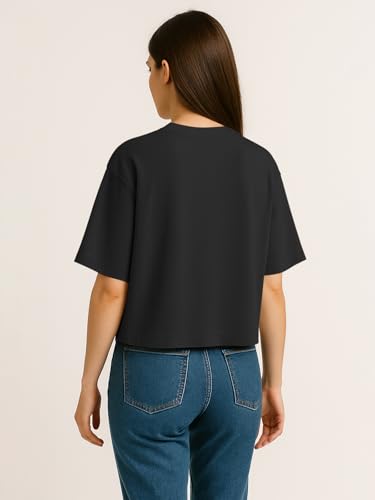 Image of HELLCAT Beige Printed Loose Fit Crew-Neck Crop T-Shirt for Women