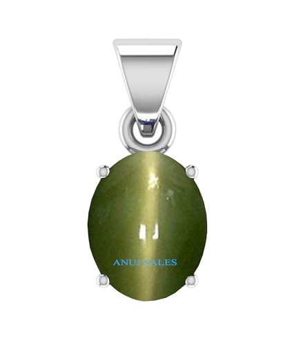 anuj sales 7.25 Ratti 6.00 Carat Cat's Eye Stone Ashtadhatu Pendant Rashi Ratna Natural Certified Lehsuniya Silver Plated Locket Gemstone Unheated and Gemstone for Men and Women-picture-20