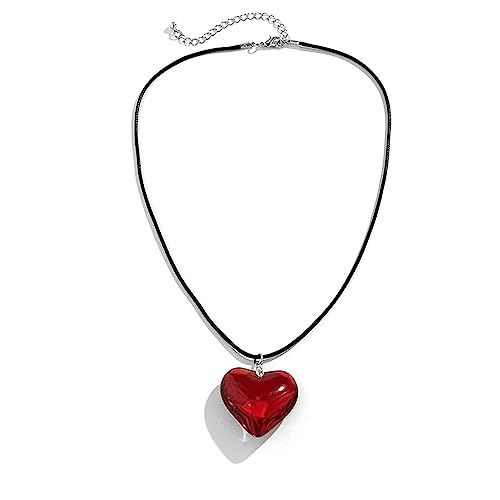 GAUEIOUR Large Red Love Necklace,Red Glass Heart Pendant Necklace, Fashionable and Versatile Collarbone Chain,Beautiful Love Women's Necklace
