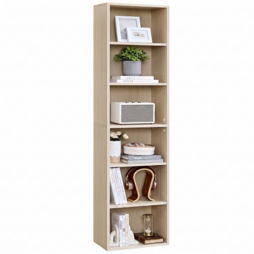 VASAGLE CUSTOS Collezione - Libreria, Libreria Scaffale a 6 Ripiani, per Soggiorno Studio Ufficio Camera da Letto, Stile Industriale, 24 x 40 x 178,5 cm, Beige Naturale LBC167L01