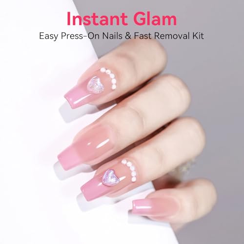 Makartt Nail Glue with Remover - No Lamp Needed 10ml Semi Solid Nails Glue for Press-Ons, Acrylic False Tips, Soft Gel, and Toenails, Easy Removal