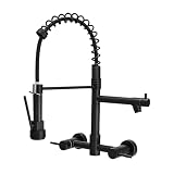 AIMADI Black Wall Mount Kitchen Faucet with Pull Down Sprayer Pot Filler