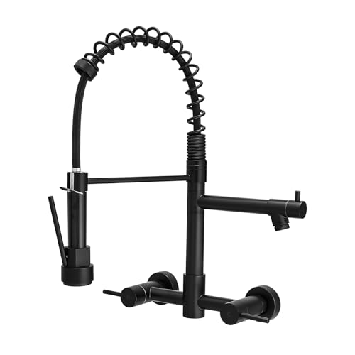 AIMADI Black Wall Mount Kitchen Faucet with Pull Down Sprayer Pot Filler