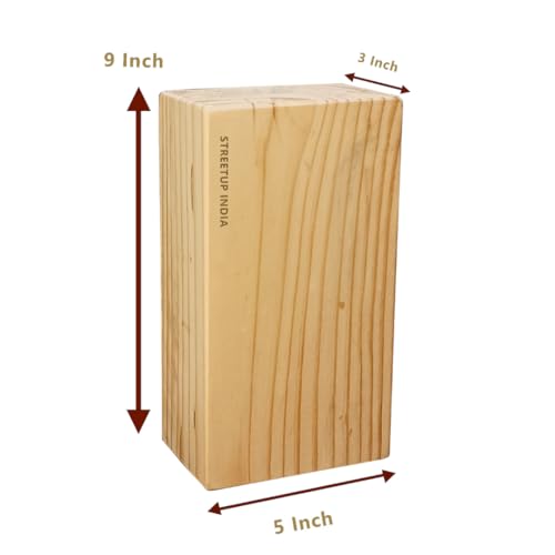 Image of Streetup India Wooden Yoga Block With Eco-Freindly Pine Wood| Non-Slip Workout Block|Extra Large 9X5X3 Inches (Set of 1)