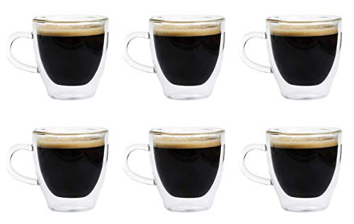 Maxxo Vasos de Doble Pared Ristretto 6X 80 ml Copas de Vidrio Térmico Resistente al Calor y Frío Tazas con Efecto Flotante para Té y Café