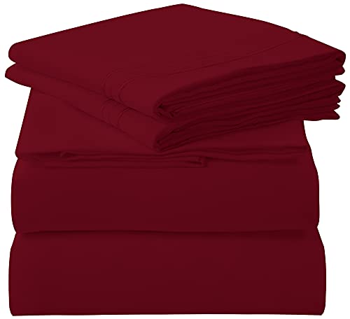 Image of ROYALE LINENS 3 Piece Twin XL Sheets Set - Soft Brushed 1800 Microfiber Bedding - 1 Fitted, 1 Flat Sheet, 1 Pillow case - Wrinkle Free & Fade Resistant - Hotel Luxury Bed Sheets (Burgundy, Twin XL)
