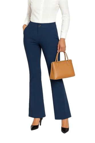 Size 2XL Womens High Waisted Pants 2025 Trendy Bootcut Dress Pants Business Work Casual Trousers with Pocket Navy Blue