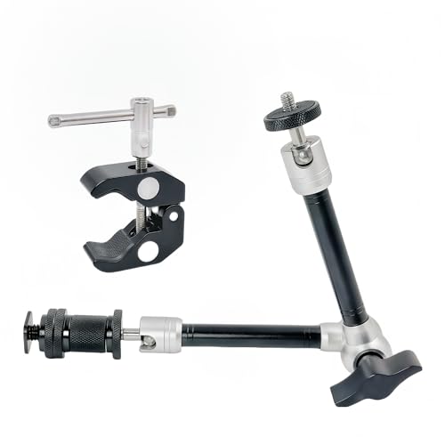 11" Magic Arm Clamp Mount with Super Clamp Arm with 1/4" & 3/8" Thread Screw 360° Ball Heads, For Monitor, Flash, LED Light, Microphone, Camera Cage, Action Camera, GoPro, Atomos, SmallRig