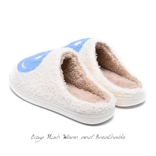 Image of Women's Men's Preppy Happy Face Slippers Comfy Warm Plush Slip-On House Slipper for Winter Indoor Soft Cushion Non-slip Fluffy Slides Slippers