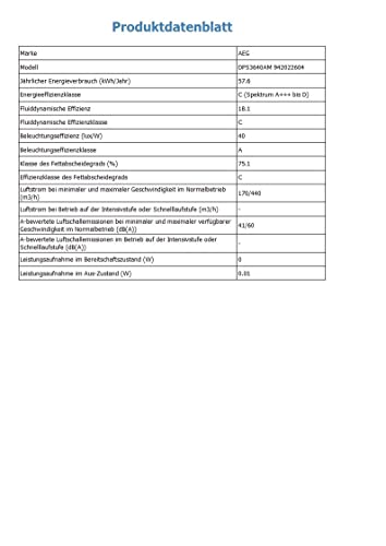 AEG DPS3640AM Flachschirm-Dunstabzugshaube / Abluft oder Umluft / 60cm / Grau / max. 345 m³/h / min. 49 – max. 68 dB(A) / C / Kurzhubtasten / Grau - 8