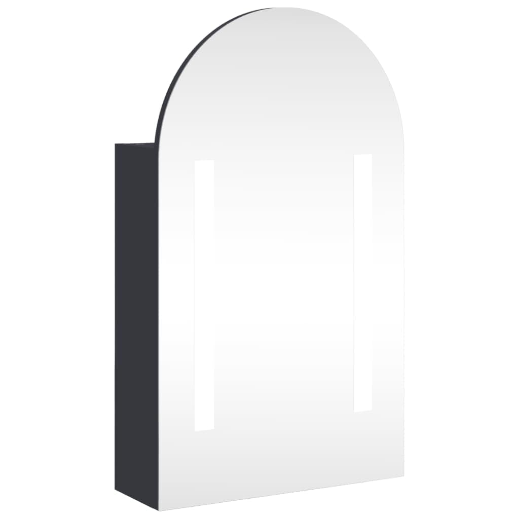 Armoire de salle de bain avec miroir, éclairage LED, bombée grise, 42 x 13 x 70 cm, en matériau dérivé du bois, avec étagères, montage mural pour salle de bain