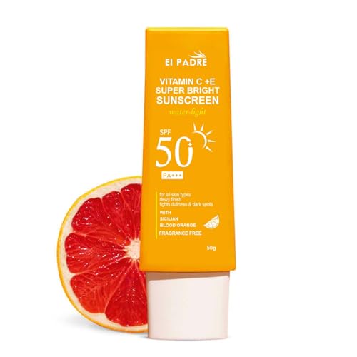 Image of Vitamin C + E Super Bright Sunscreen Spf 50 | Water-Light,UVA /UVB & Blue Light Protection | For Even Toned & Glowing Skin|With Liquid Spf 50+++ | For All Skin Types | 50G (1)