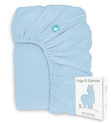 Hugs & Llamas | 100% Organic Cotton Muslin Fitted Crib Sheet | Premium Baby Bedding for Boys & Girls | Neutral Design | Fits Standard Mattress