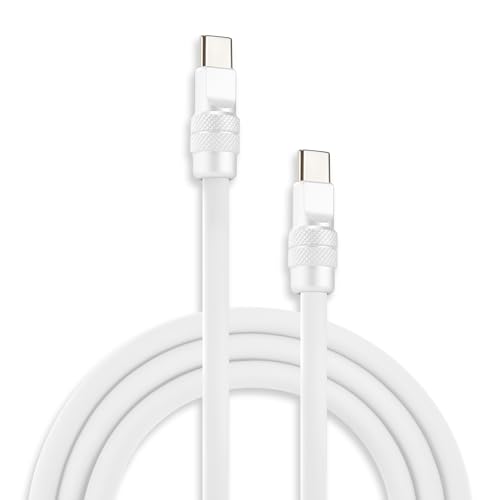 Image of chubbycable Chubby 2.0 Fast Charging Cable Durable Soft Silicone USB C Cable 240W Extra Thick Charger Cord Compatible with iPhone 17-15 Series iPad, White+White, Type-C to Type-C, 9.8 FT