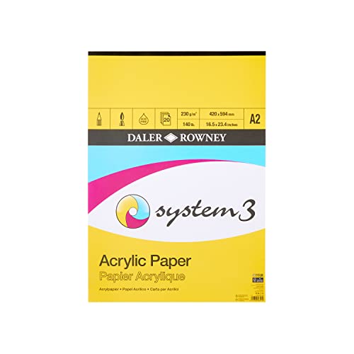 Daler-Rowney System3 Acrylpapier, Leinenstruktur, 230 g/m², A2, einseitig geklebt, 20 weiße Blätter, ideal für professionelle Künstler und Studenten Cover
