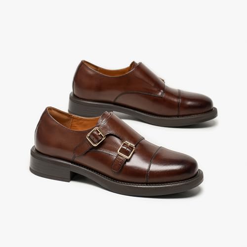 Image of BEAU TODAY Women Monk Strap Loafers Cap Toe Business Causal Loafer Shoes