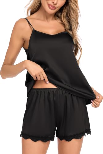 Image of COLORFULLEAF Satin Pajama Set for Women Sexy 2 Piece Silk Cami Pjs Sets