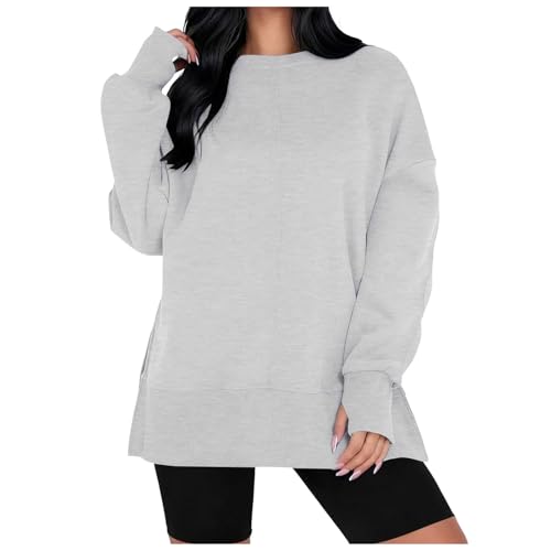 トレーナー レディース スウェット パーカー カットソー レディース 長袖 トップス 春 秋 冬 プルオーバー ゆったり 大きいサイズ 着回し力 体型カバー おしゃれ 無地 韓国 長袖tシャツ カジュアル 通勤(XL,ライトグレー)
