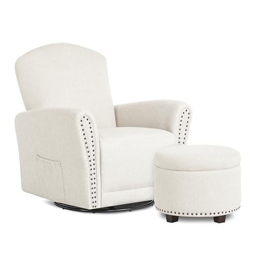 Image of Evolur Vienna Swivel Glider with Ottoman, FSC Certified, Greenguard Gold and JPMA Certified Glider Rocking Chair, 360 Swivel Motion, Ergonomic Design Nursery Glider, Sweet Cream