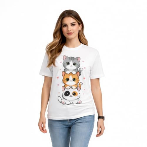 Image of Women Graphic Printed T-Shirt | Stylish Casual Half Sleeve Round Neck Cotton Tee | Trendy Printed Top for Girls & Women