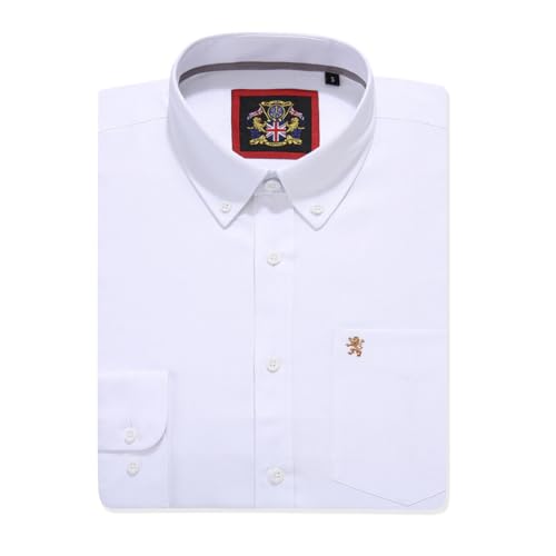 Mens Long Sleeve Oxford Shirt, Button Down Collar & Pocket, Casual Office Work Weekender English Style. The English Oxford by Janeo British Apparel. (Plain White, LG)