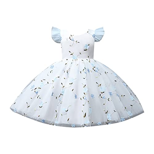 Little Girls Flying Sleeve A Line Lace Tulle Dress Round Neck Loose Princess Pageant Party Wedding Dress