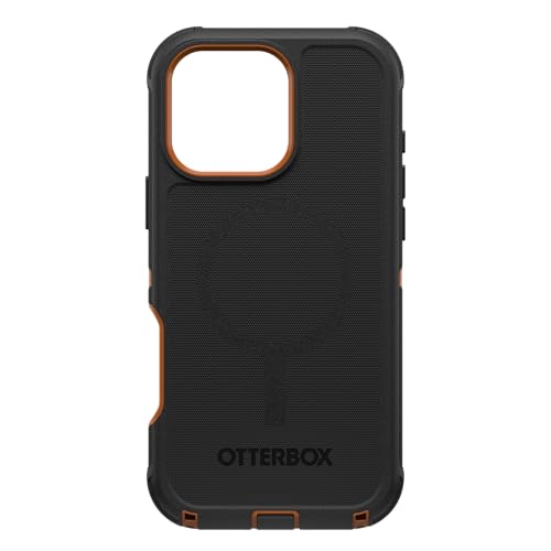 Image of OtterBox iPhone 16 Pro Max (Only) Defender Series MagSafe Case - Iron Eclipse (Black & Orange) - Built-in Magnets - Screenless - Rugged & Durable - with Port Protection