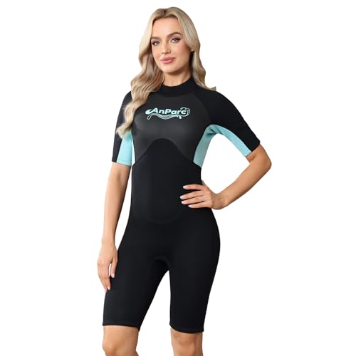 AnParc Womens 3mm Shorty Wetsuit Back Zip UPF 50+ Water Repellent for Diving Surfing Kayaking