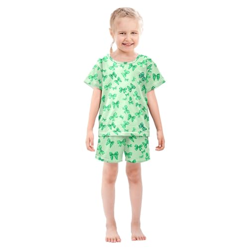 UMIRIKO Green Bows Summer Short Sleeve Pajamas Sleepwear PJ Set B0405003
