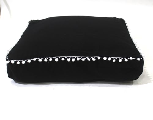 CRAFT KALA Funda de cojín de meditación, redonda grande para adultos, mandala bohemio, funda de cojín circular para chimenea, yoga, sala de estar (negro, 18 pulgadas, cuadrado)