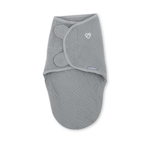 Image of SwaddleMe by Ingenuity Muslin Original Swaddle, 100% Cotton, Size Small /Medium, for Ages 0-3 Months, 7-14 Pounds, Up to 26 Inches Long, 1.5 TOG - Gray