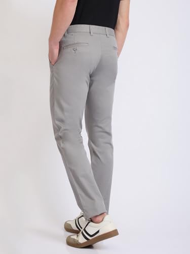 Image of Parx Men Low Rise Tapered Fit Solid Pattern Cotton Blend Flat Front Casual Trouser