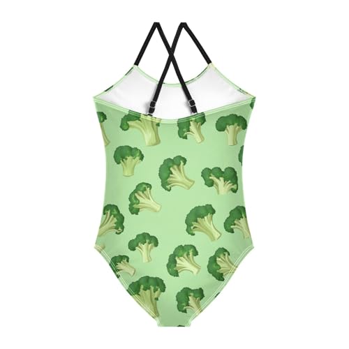 Broccoli Florets Girls One Piece Swimsuits Green Color Sport Halter Swimwear Beach Bathing Suit 3T2