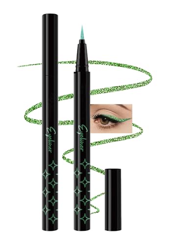 Grün Liquid Glitter Eyeliner, Metallic Finish Eyeliner Stift Wasserfest, Langlebig Wasserdicht, Smooth Flüssig Bunt Eye Pencil, Highly Pigmented Shimmer Lidschatten Liner Makeup für Cosplay Party-06