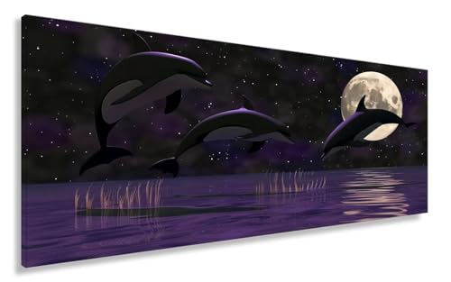 Diamond Painting Adulte Grand Format 40x90cm Dauphin Lune complet pour débutant