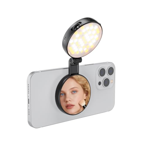 Lampe Selfie Magnétique, Anneau Lumineux pour Téléphone avec Miroir, USB-C
