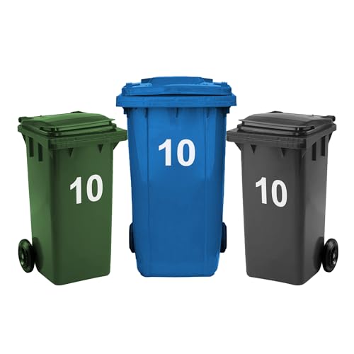 Rubigo 3 x Bin Numbers for Wheelie Bins 0-99 Letters A-D 17.5cm Dustbin Stickers Easy Application Stick On Number Stickers - Weatherproof Self Adhesive Vinyl (10)