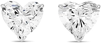 White Diamond Earrings 3.00 Ct. Heart Shape in 18K White Gold, GI...