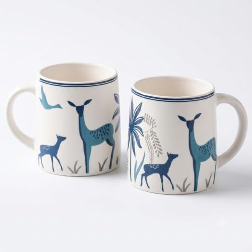 Ceramic Coffee Mugs Set of 2 (300ML Each) | Microwave Safe Cup Se...