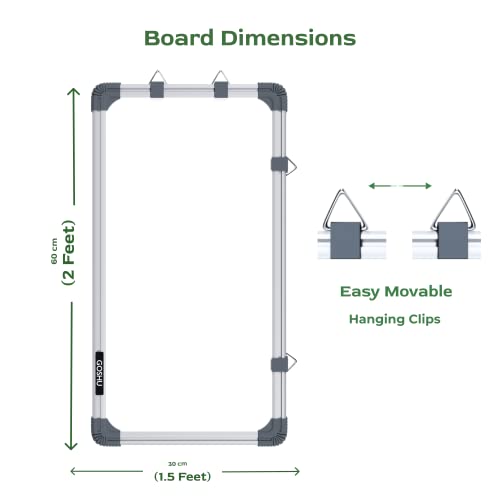 Image of GOSHU Non Magnetic 1 feet x2 feet Double Sided White Board and Chalk Board Front Side whiteboard Surface and Back Side Chalkboard Surface (1x2 feet, Pack of 1 Item)