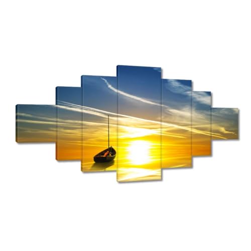 Peinture sur toile bateau au coucher du soleil finition premium 200 x 100 cm