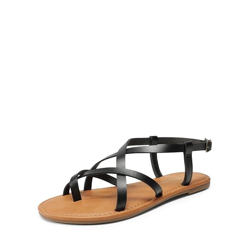 DREAM PAIRS Women's Flat Sandals Strappy Dressy Comfortable Ankle Strap Casual Summer Thong Sandals for Beach