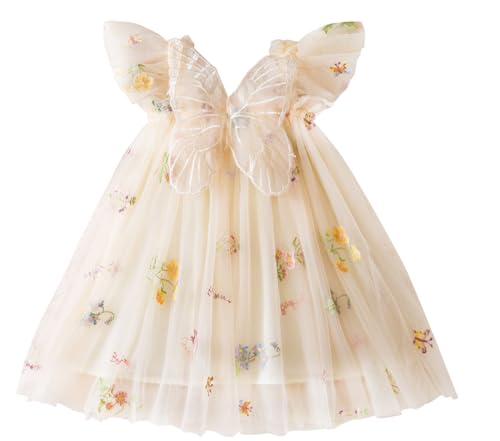 SEAUR Toddler Girls Floral Embroidery Tulle Dress Fairy Sleeveless Tutu Princess Dresses Mesh Butterfly Wings Dress