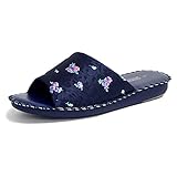 Pansy パンジー パントフォーレ スリッパ ルームシューズ レディース フラワー柄 超軽量 フラット つっかけ 巣ごもり 室内 柔らかい オフィス 病院 学校 3e(ネイビー S(22.0～22.5cm))