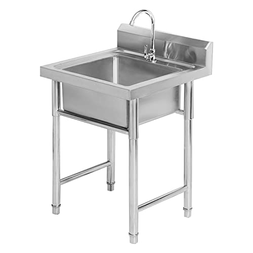 Fregadero comercial de acero inoxidable, juego de fregadero de cocina de un solo tazón con grifo, ideal para restaurante, garaje, lavandería, uso en interiores y exteriores, 20 x 20 x 32 pulgadas