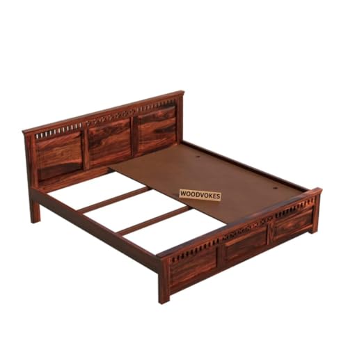 Image of Sheesham Wood Bed Without Storage Solid Wooden Cot Bed Elegant and Functional Bedroom Living Room Home(Dark Natural, Queen)