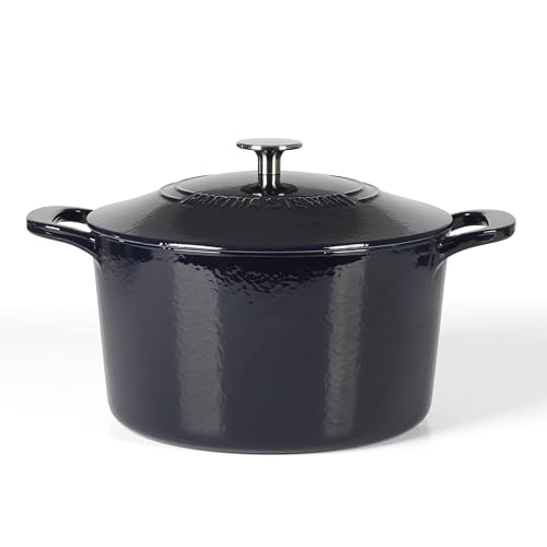 Martha Stewart Gatwick 7 QT Enamel Cast Iron Dutch Oven – Navy Blue, Heavy-Duty Durable Dutch Oven for Slow Cooking, Braising, and Baking