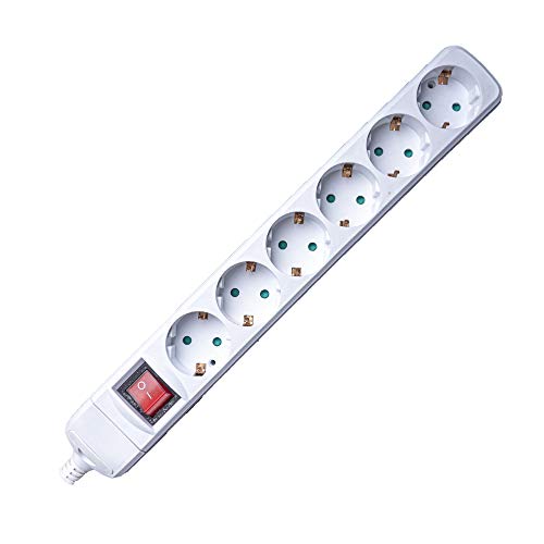 Multiprise 250 V 16 A 6 prises percées en saillie avec interrupteur et éclairage CE Cover