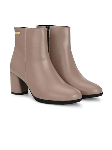 Image of Delize Off White and Grey Women, Reptile Print Leather, mid Heel Plain Ankle Boots