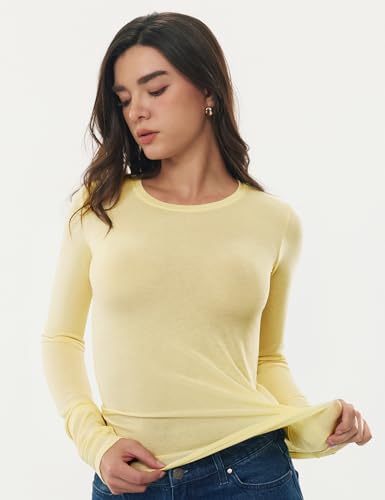Image of Women's Merino Wool Blend Shirts Long Sleeve Tops Crew Neck Fitted Basic Tee Cozy Embrace Collection